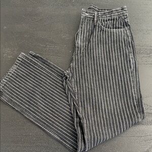Zara Black and White Striped Straight Leg Jeans